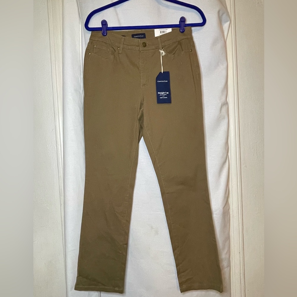 NWT Charter Club Lexington Denim Ashbury Brown Slimming Straight Leg Jean Size 8
